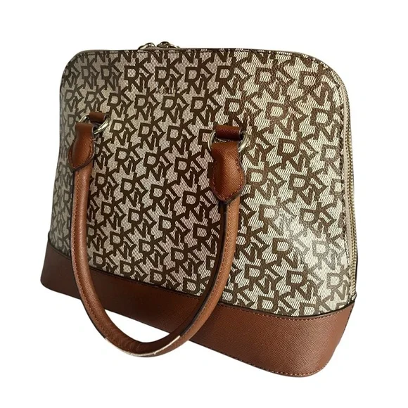 DKNY Women Bryant  MD ROUND Brown/ Beige Satchel Bag Purse MSRP:$198 - Picture 3 of 12